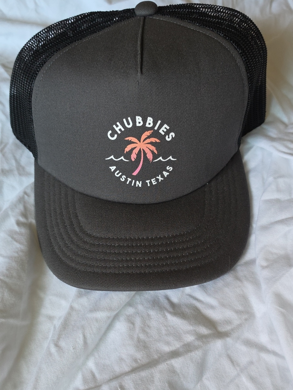 chubbies Black Trucker Hat with Pink Palm Logo